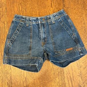 Vintage Lucky Brand Dungarees Carpenter Shorts 26 / 2 Made USA Y2K Utility Denim
